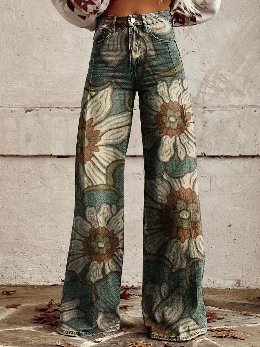 Bethany | Wide Leg Floral Pattern Jeans