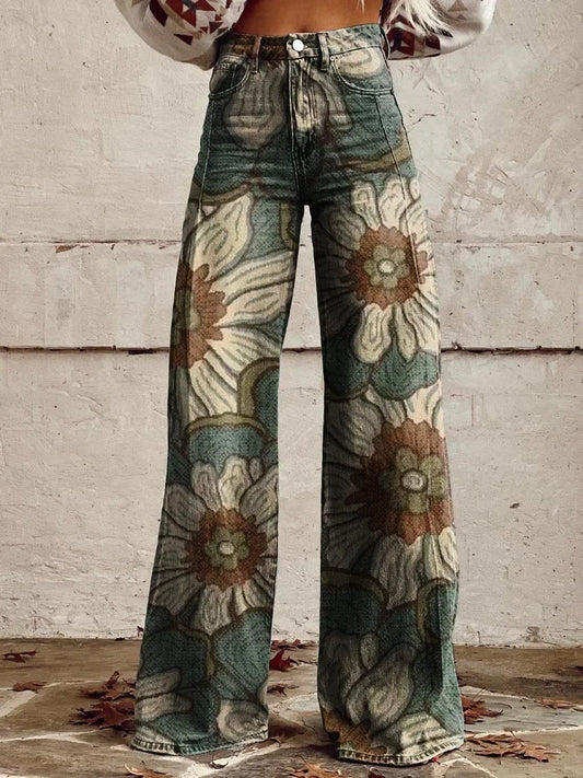Bethany | Wide Leg Floral Pattern Jeans