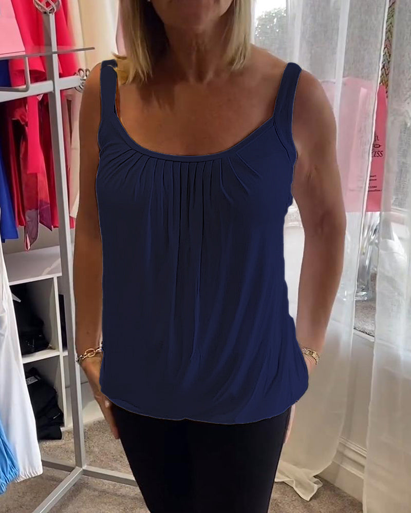 Casual Sleeveless Top with Pleat