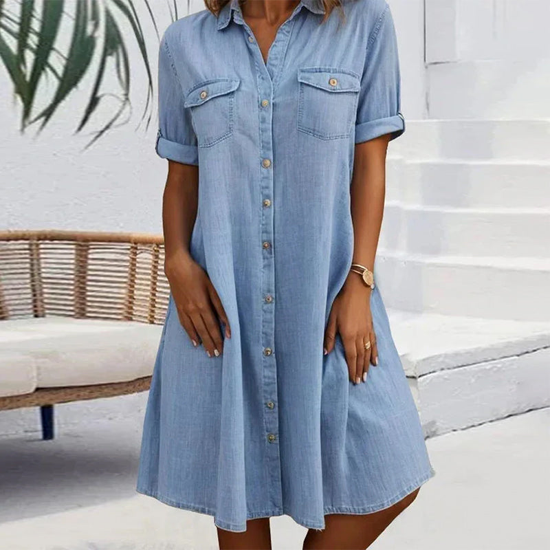 Rianne™ | Elegant vintage dress with short sleeves, collar, and buttons