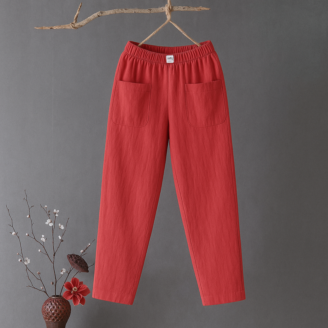Erika™ | Casual broek van katoen en linnen met elastiek in de taille
