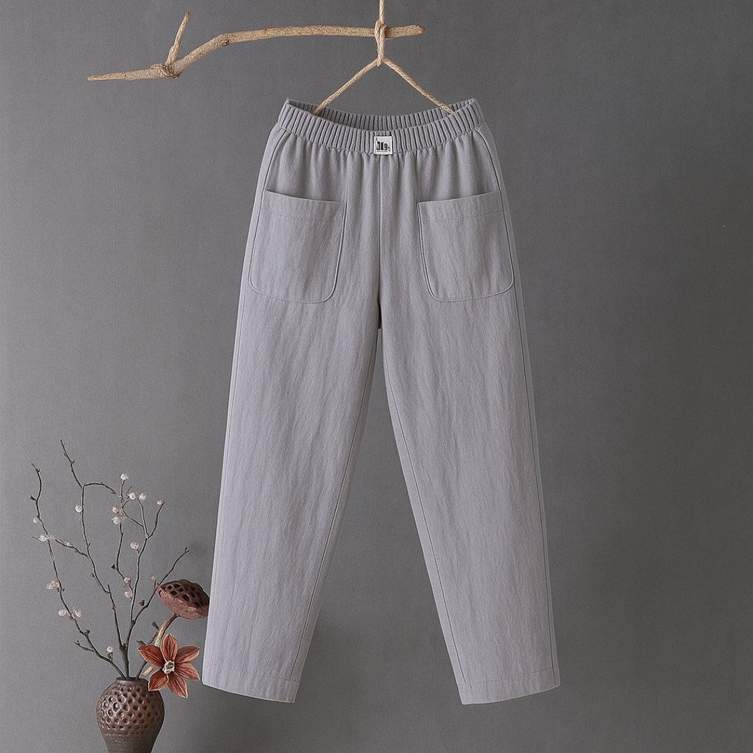 Erika™ | Casual broek van katoen en linnen met elastiek in de taille