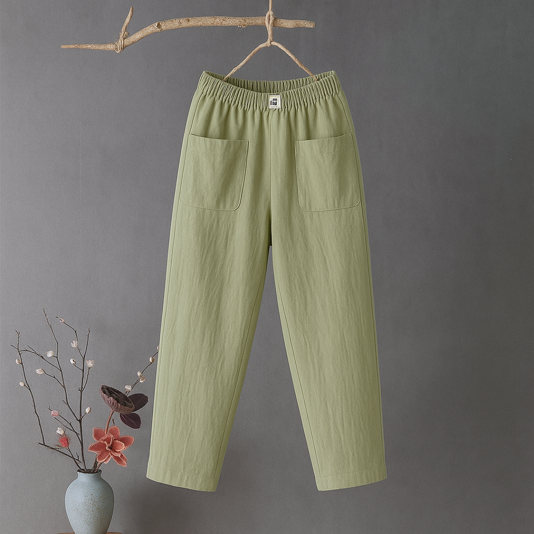 Erika™ | Casual broek van katoen en linnen met elastiek in de taille