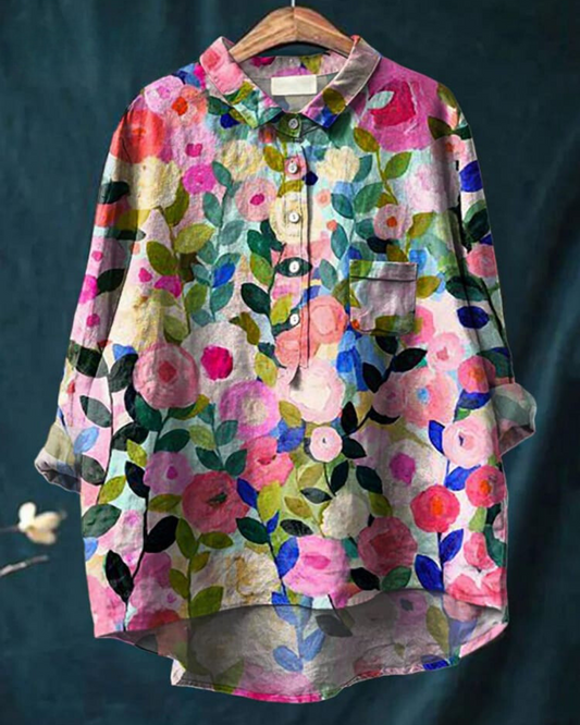 Maria - Cotton and linen blouse with floral print