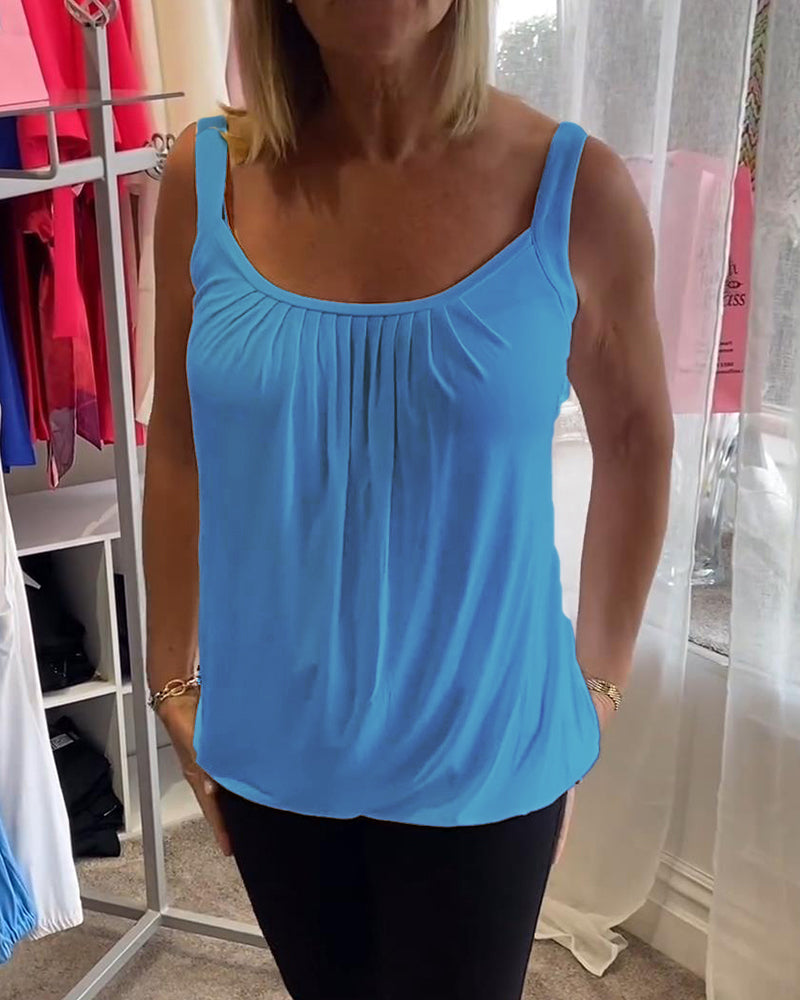 Casual Sleeveless Top with Pleat