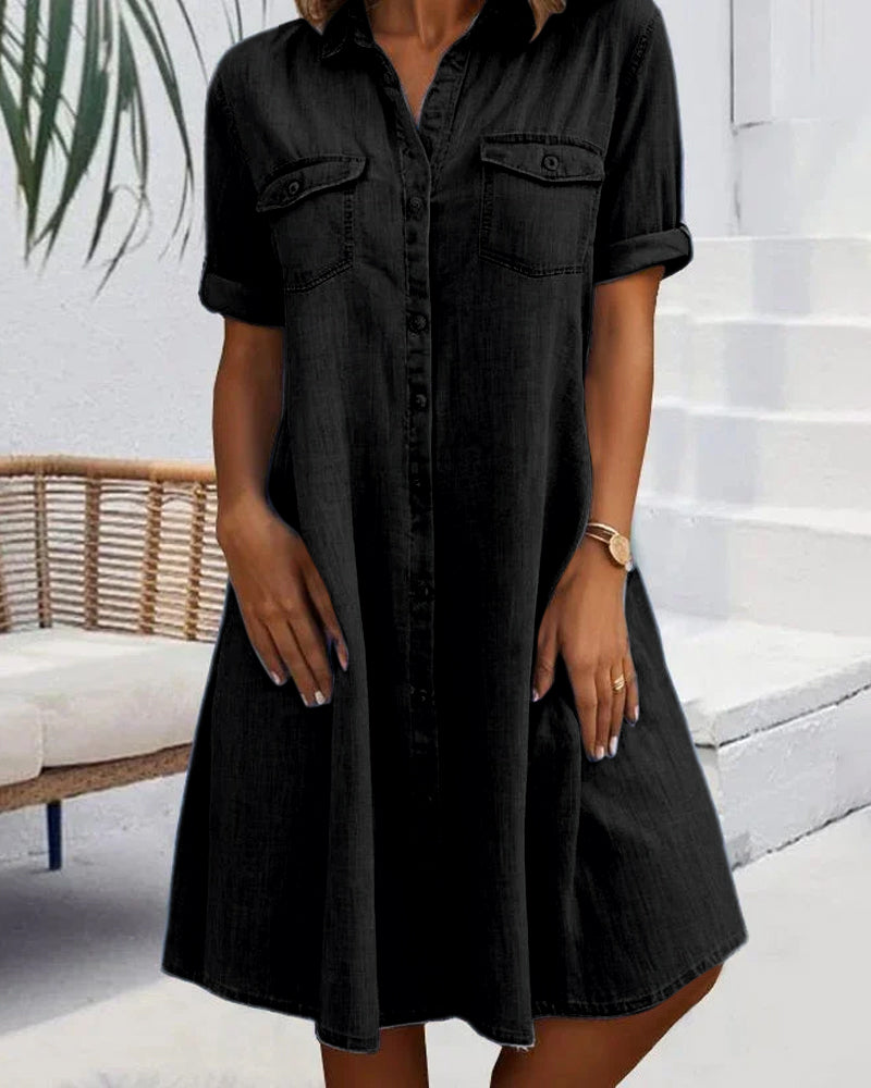 Rianne™ | Elegant vintage dress with short sleeves, collar, and buttons