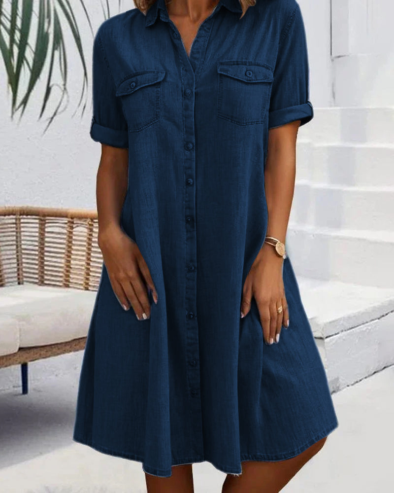 Rianne™ | Elegant vintage dress with short sleeves, collar, and buttons