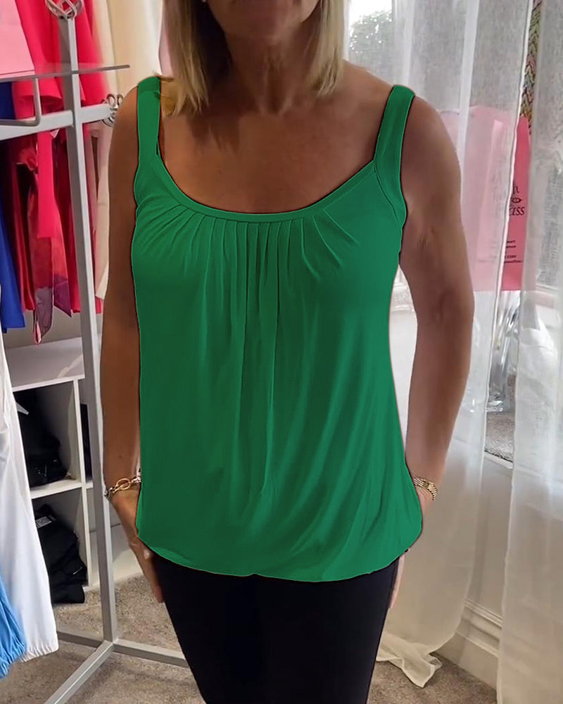 Casual Sleeveless Top with Pleat
