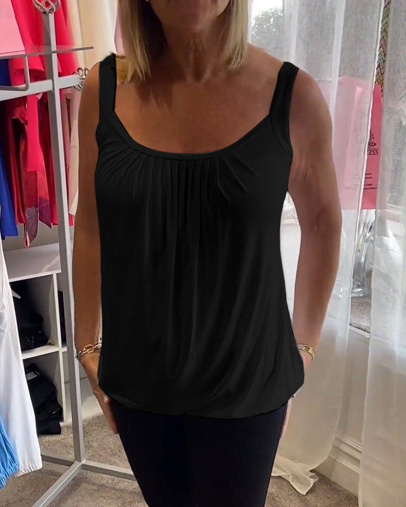 Casual Sleeveless Top with Pleat