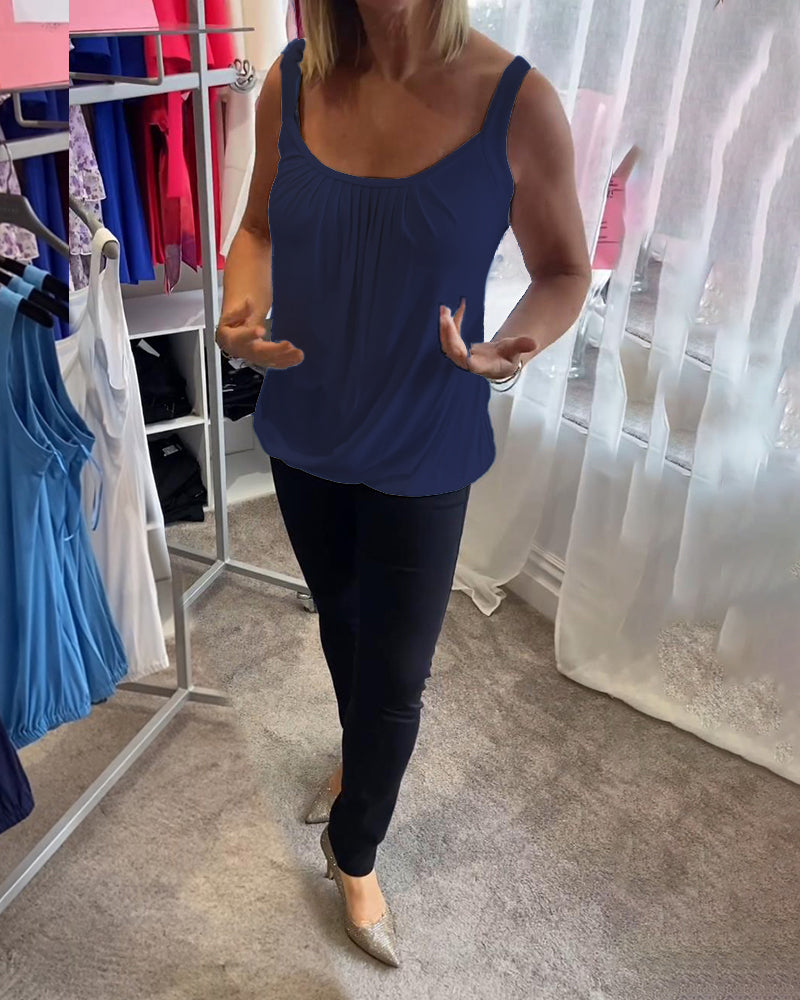 Casual Sleeveless Top with Pleat