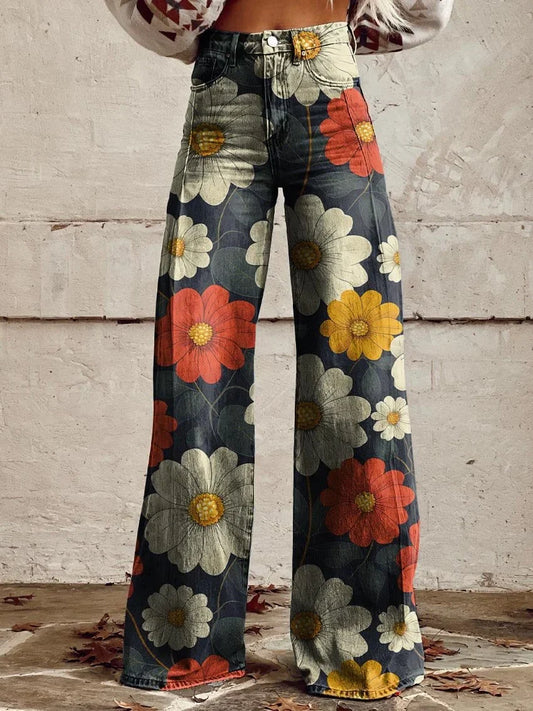 Alicia | Floral Pattern Wide Leg Jeans
