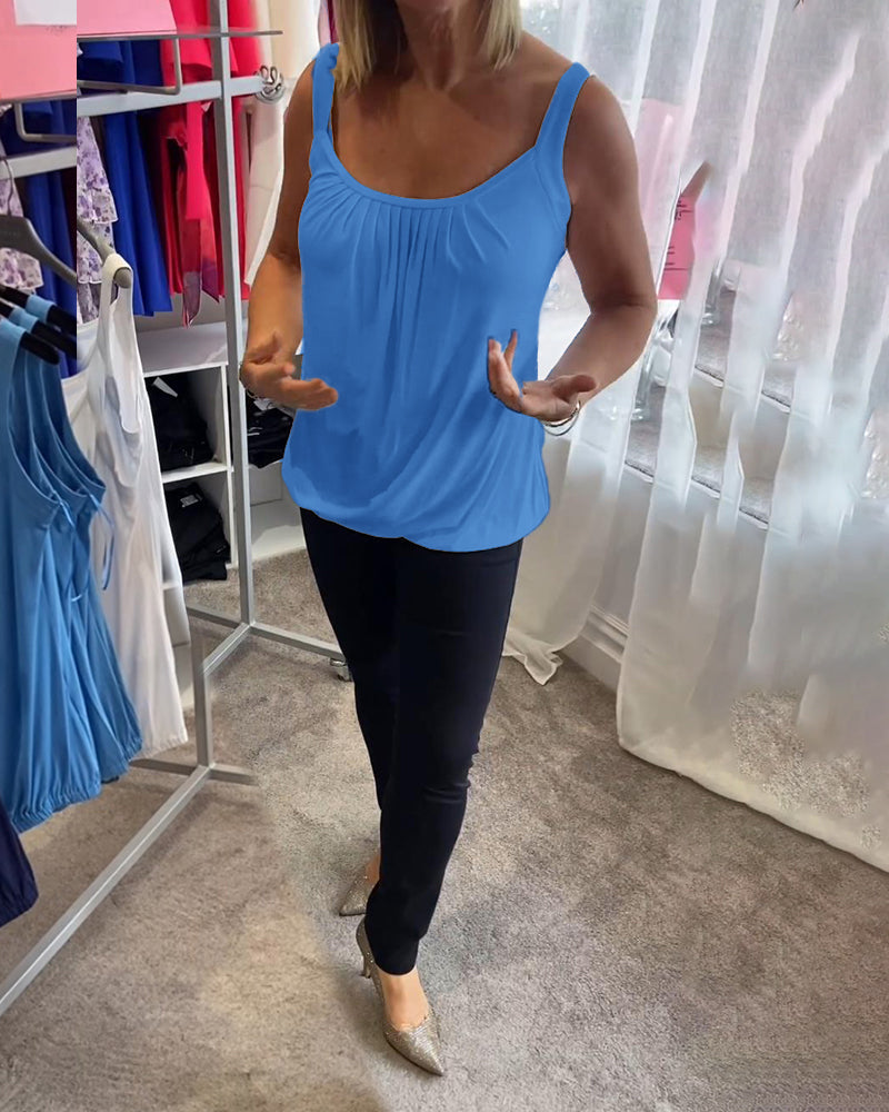 Casual Sleeveless Top with Pleat