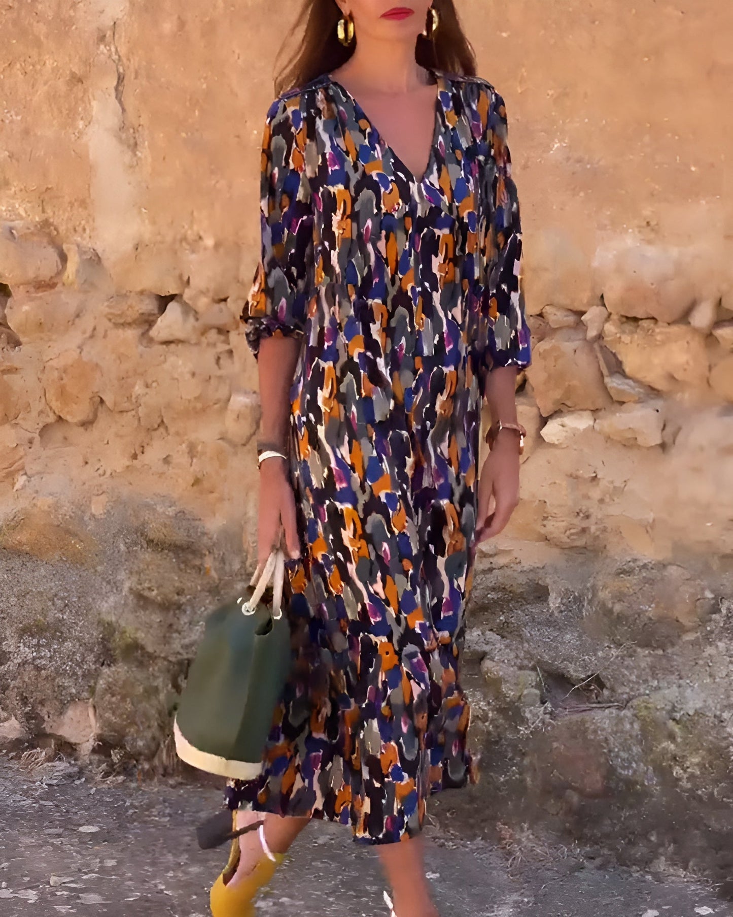 Nathalie™ | Elegante retroprint jurk met V-hals