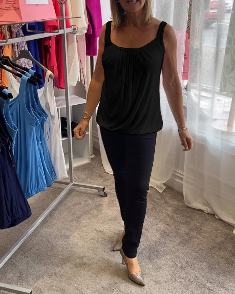 Casual Sleeveless Top with Pleat