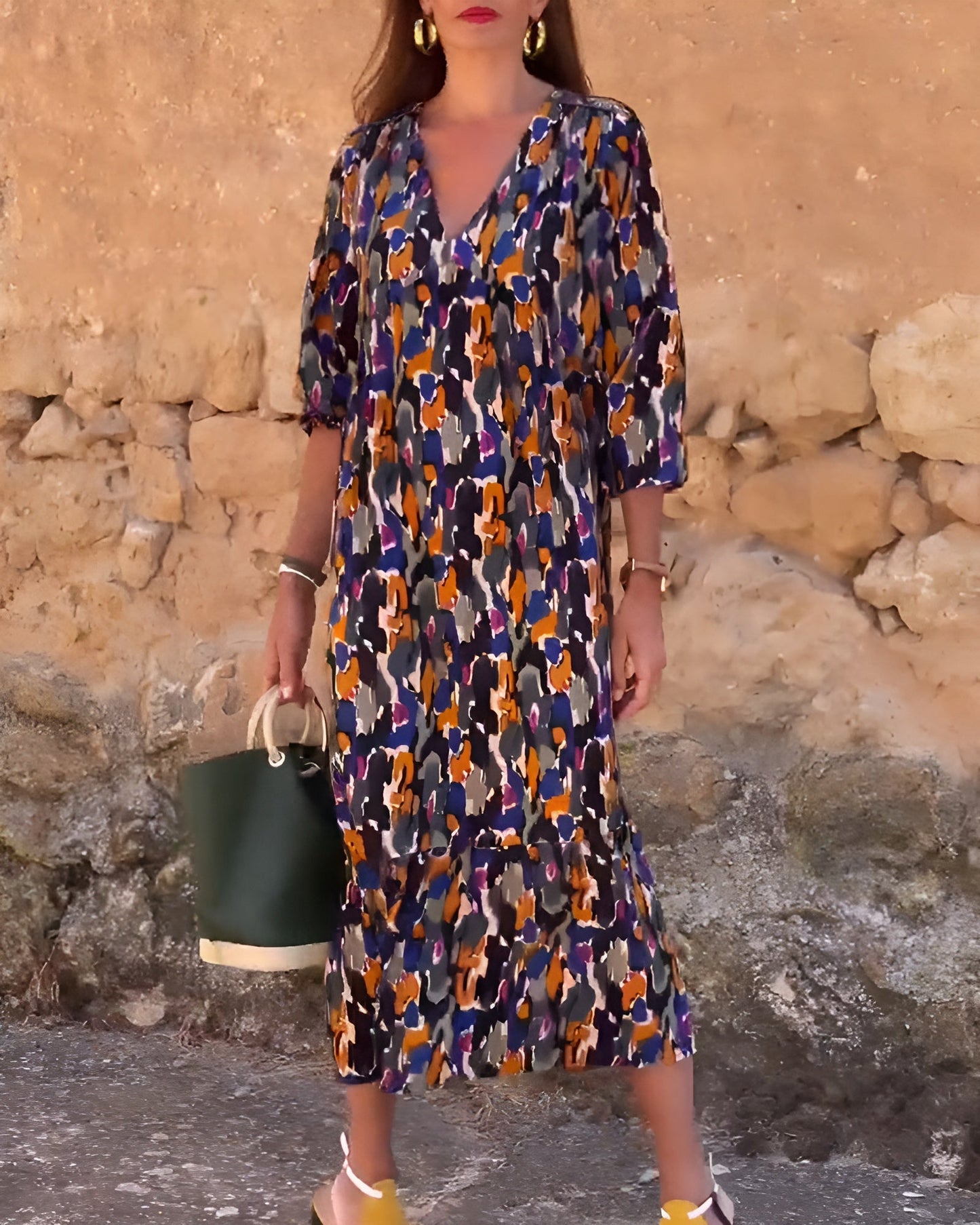 Nathalie™ | Elegante retroprint jurk met V-hals