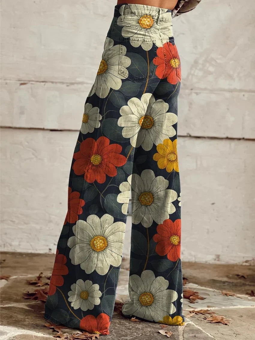 Alicia | Floral Pattern Wide-Leg Jeans