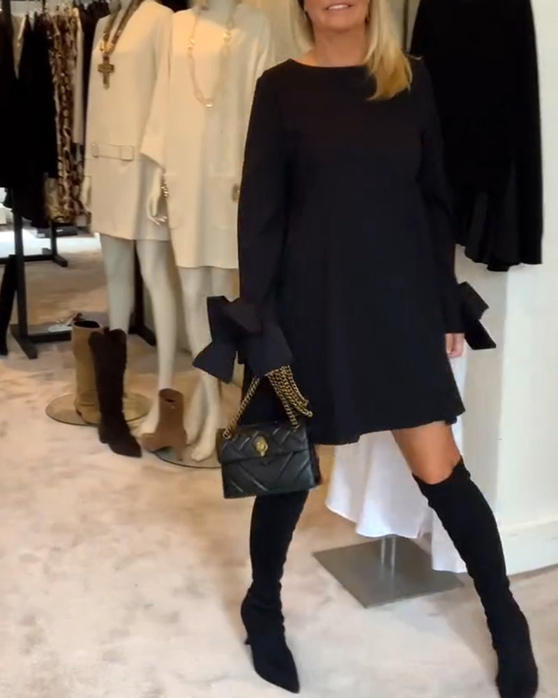 Elegant Dress Round Neck Sleeve Bow
