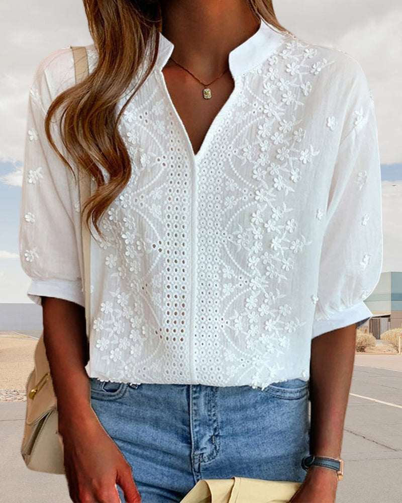 Claire | Elegant Embroidered V-Neck Blouse