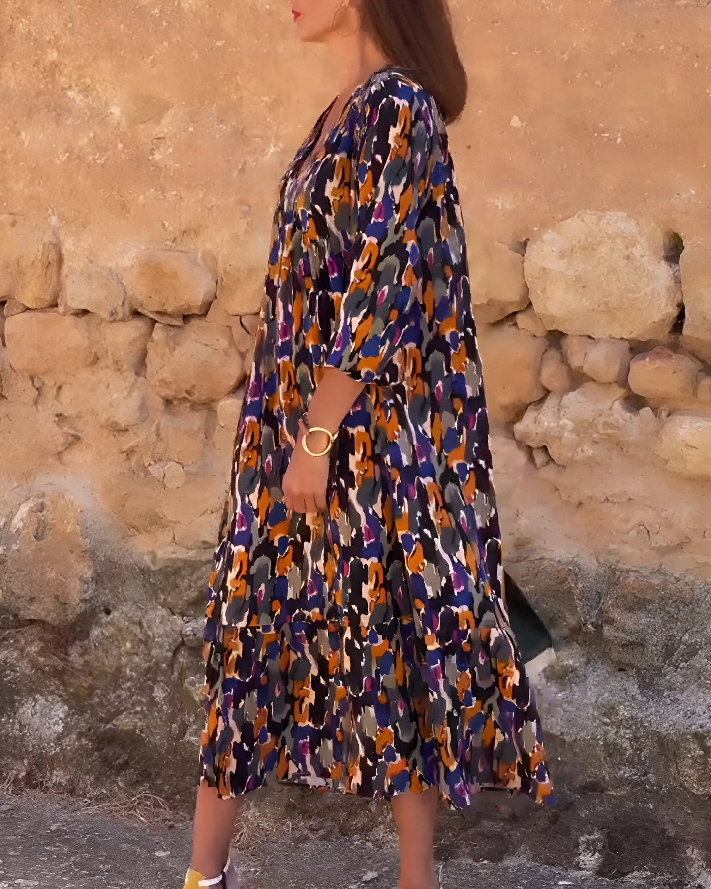 Nathalie™ | Elegante retroprint jurk met V-hals