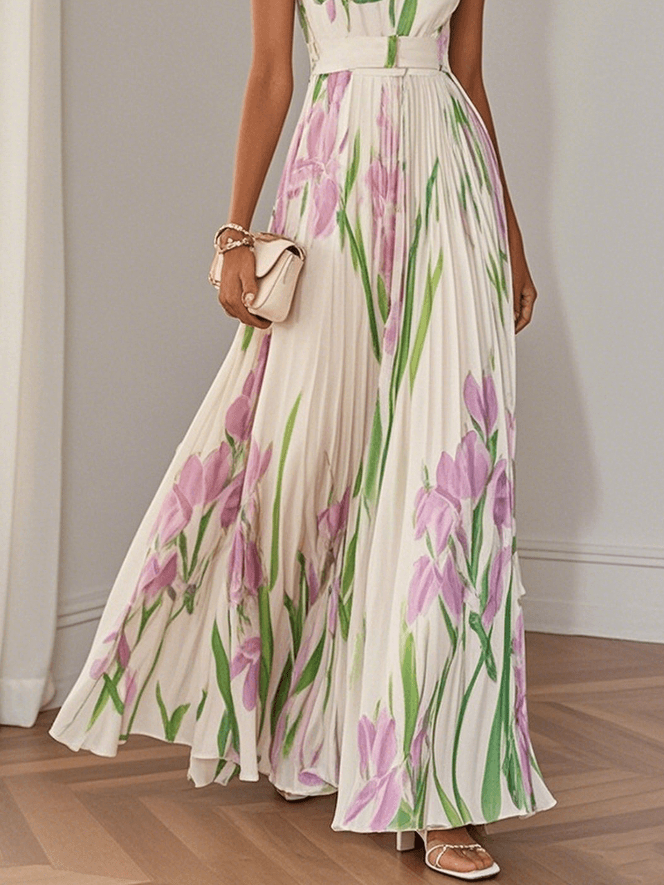 Sophie™ | Luxe geplooide bloemen maxi-jurk