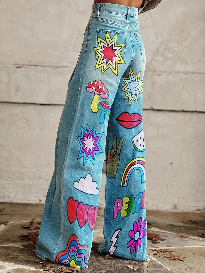 Amelia | Trendy Patchwork Wide-Leg Denim Pants