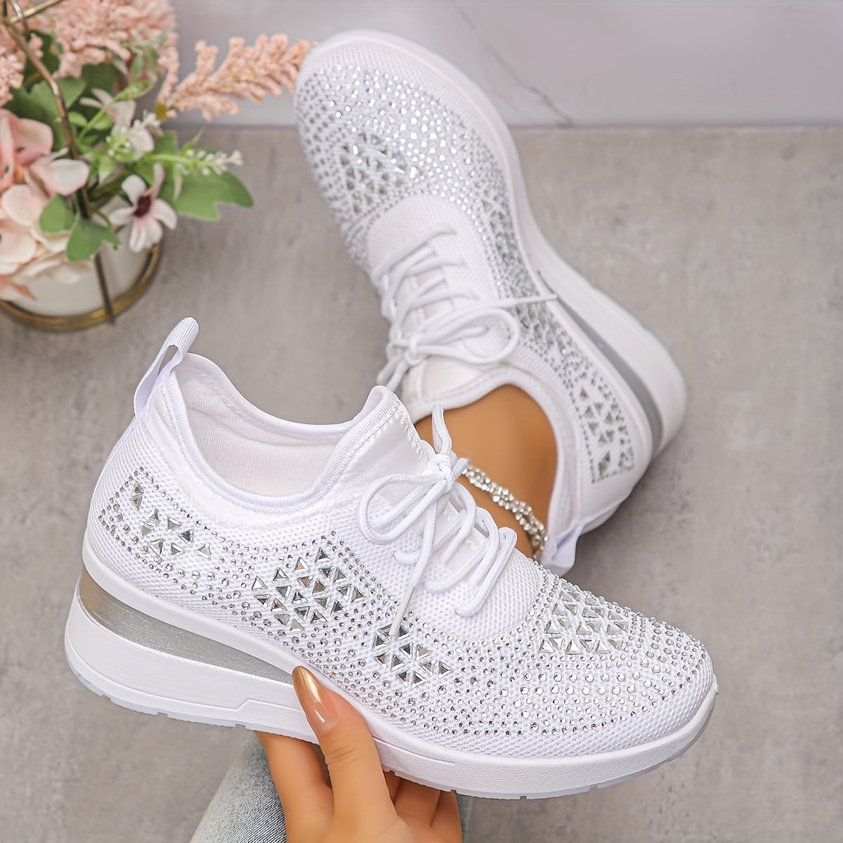ð¥Laatste dag-actie 50% KORTING â Casual damesmode, ademende orthopedische sneakers met strassversiering