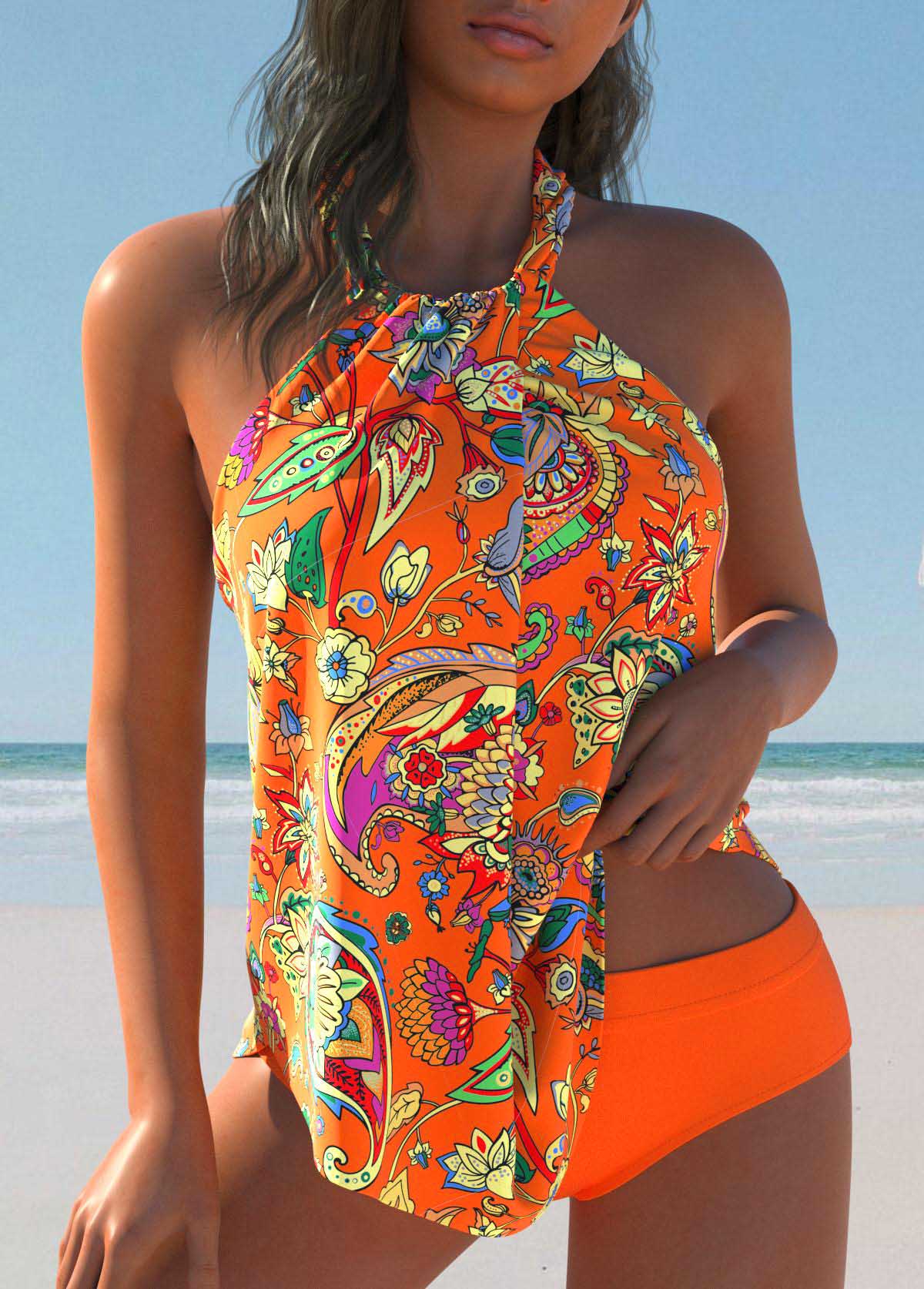 Clara | Colorful Paisley Halter Swim Top