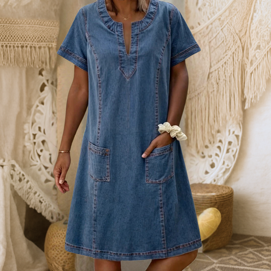 Aukje™ | Elegant denim blue dress