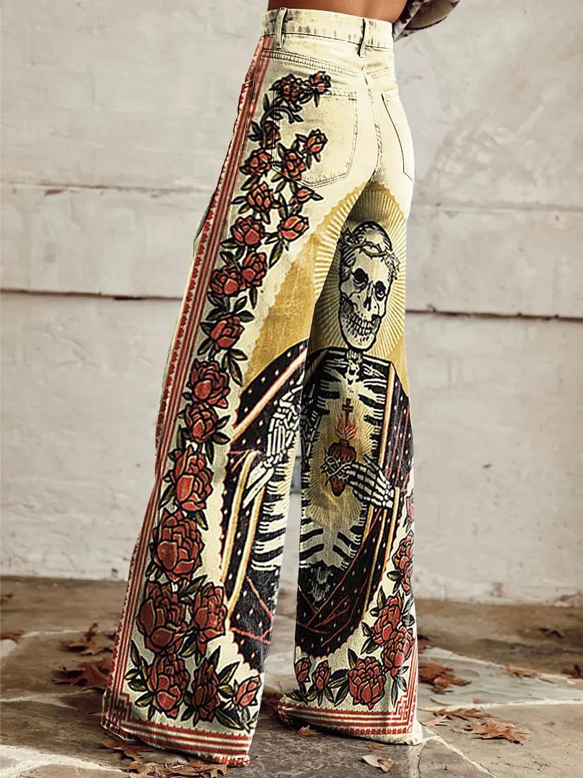 Andrea | Unique Artistic Printed Wide-Leg Jeans