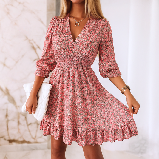 Kim™ | Elegant floral dress with puff sleeves