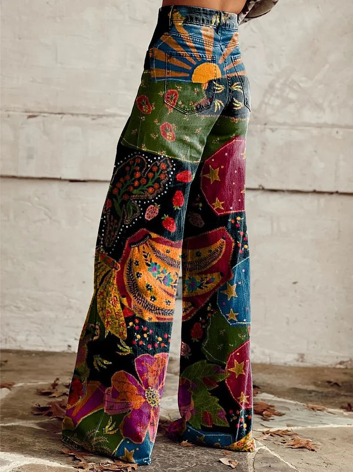 Delilah | Wide Leg Artistic Print Jeans