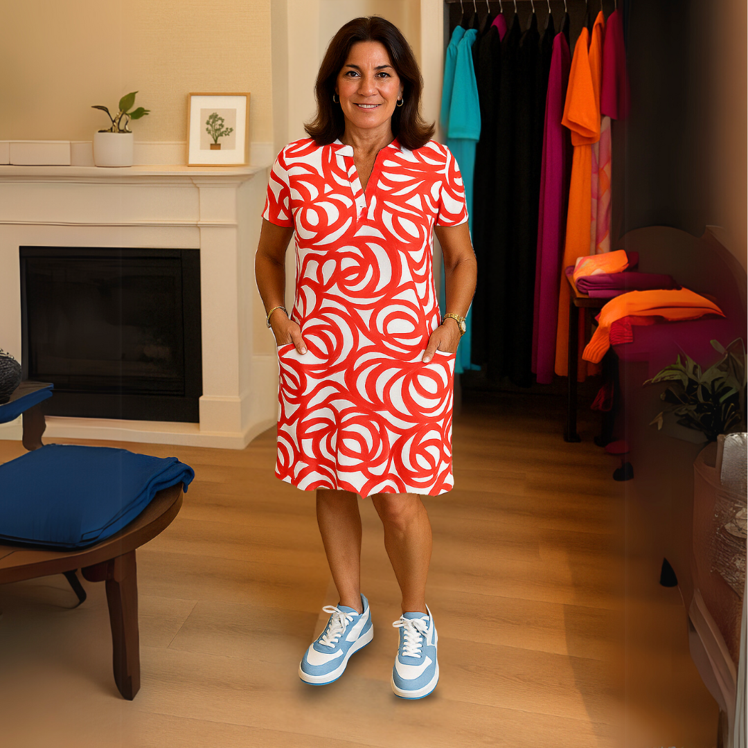 Sarah™ | Print Dress with V-Neck