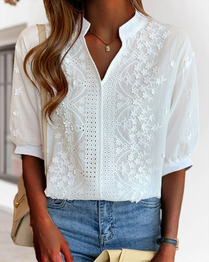 Claire | Elegant Embroidered V-Neck Blouse