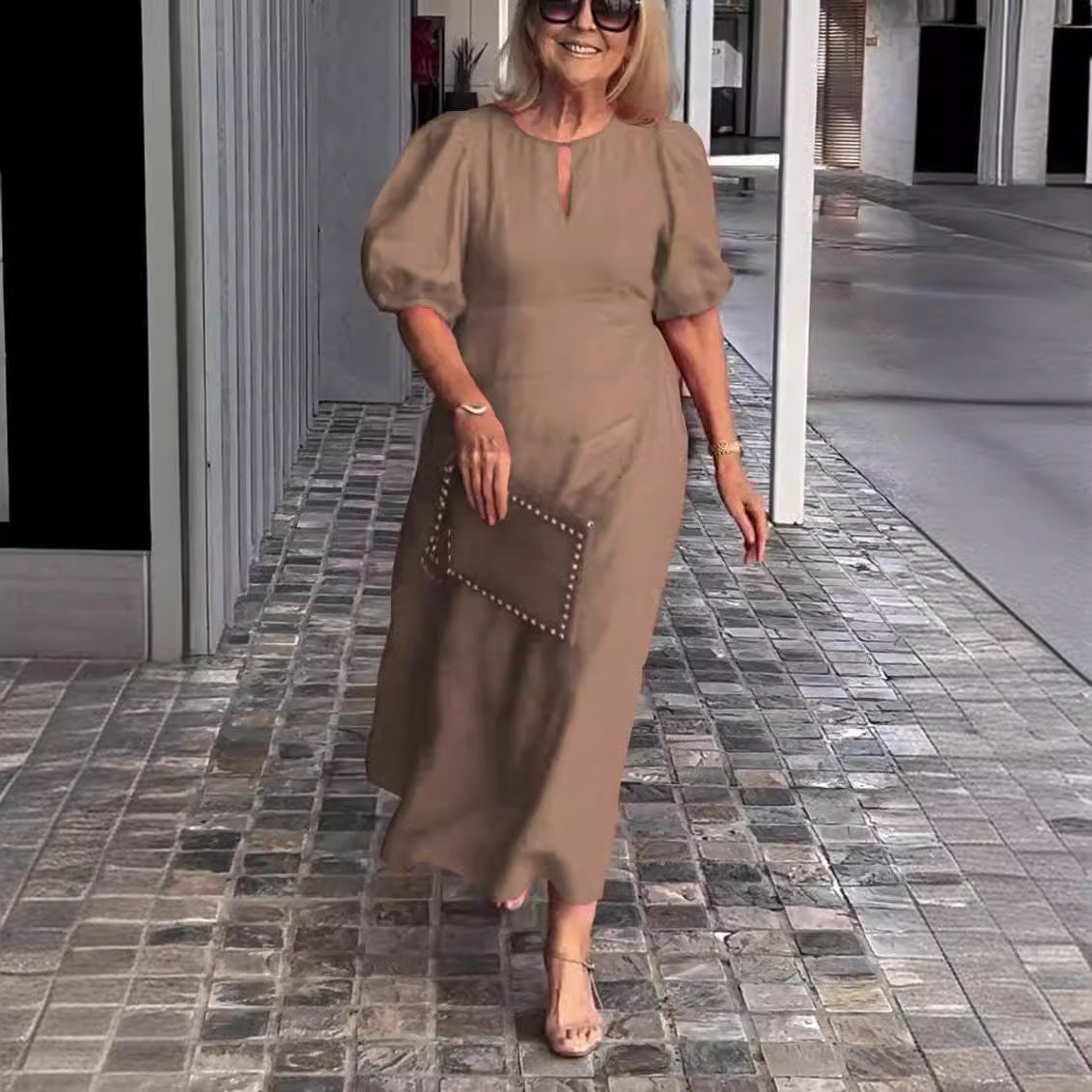 Whitney | Elegant Puff Sleeve Midi Dress