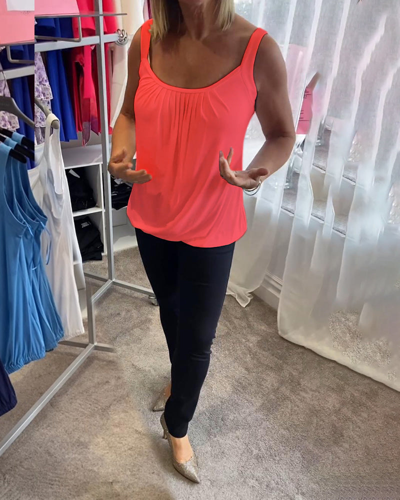 Casual Sleeveless Top with Pleat