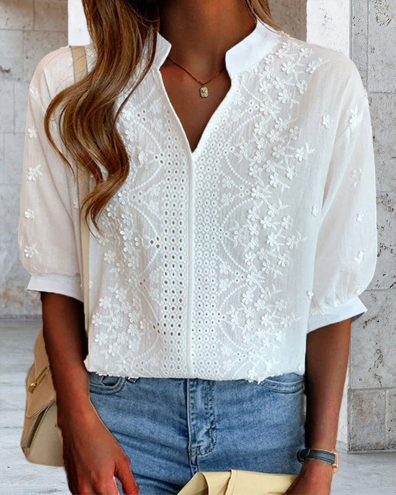 Claire | Elegant Embroidered V-Neck Blouse
