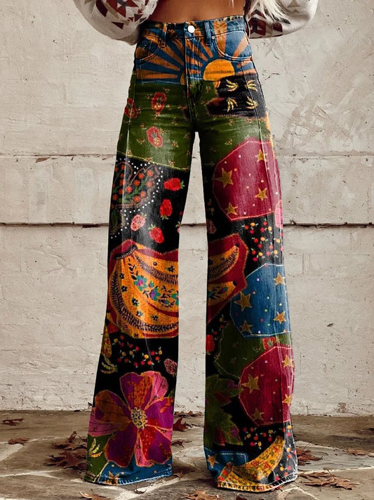 Delilah | Wide Leg Artistic Print Jeans