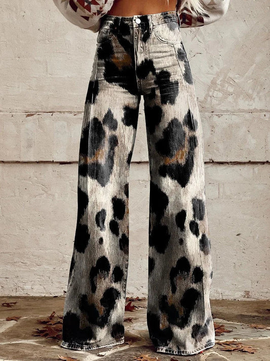 Bianca | Wide Leg Animal Print Jeans