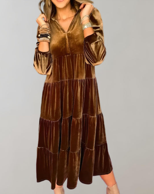 Luisa - Loose velvet dress with V-neck