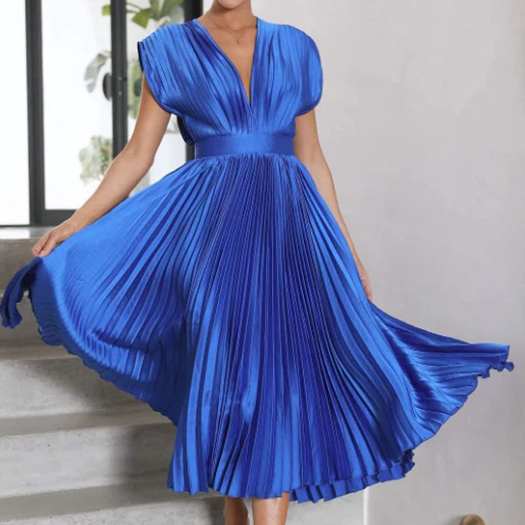 Sophie | Pleated Deep V Midi Dress