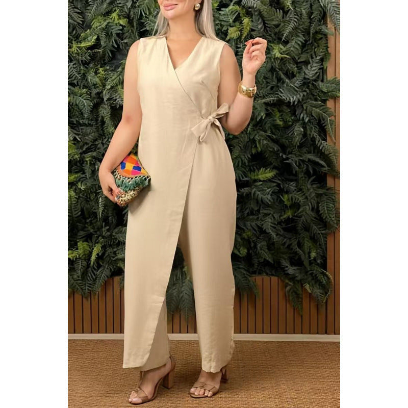 Lina – Effen V-hals jumpsuit