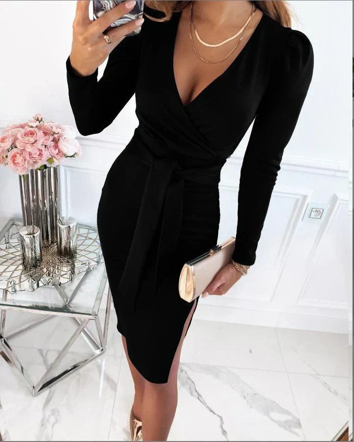 Amelia | Long Sleeve Wrap Midi Dress