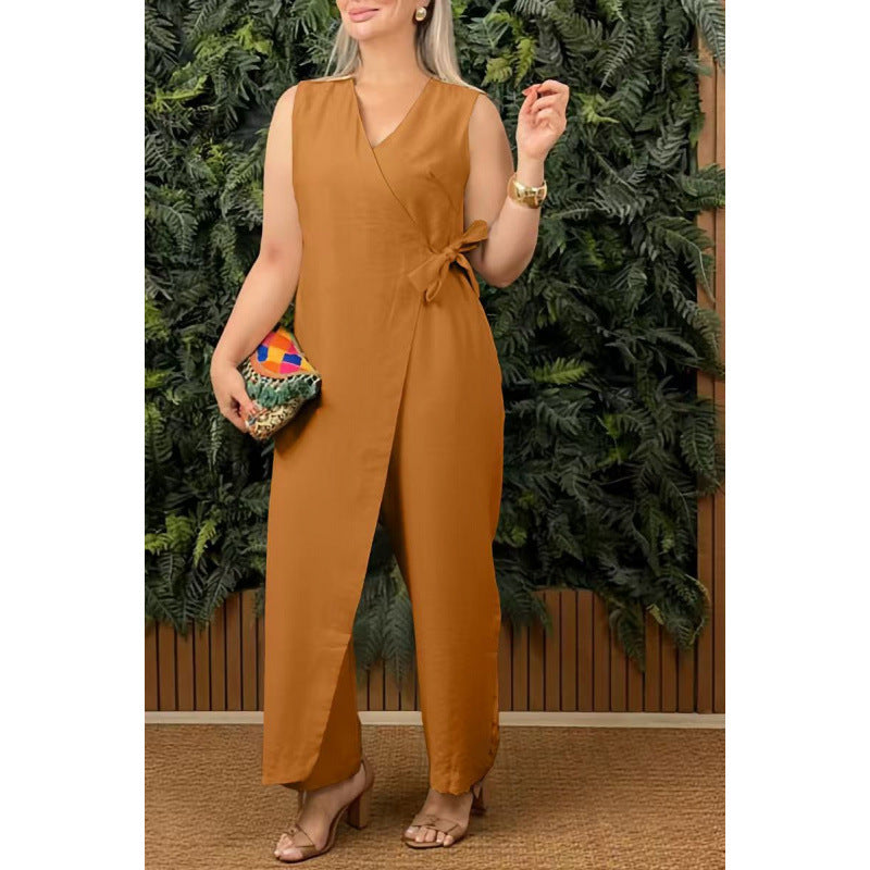 Lina – Effen V-hals jumpsuit