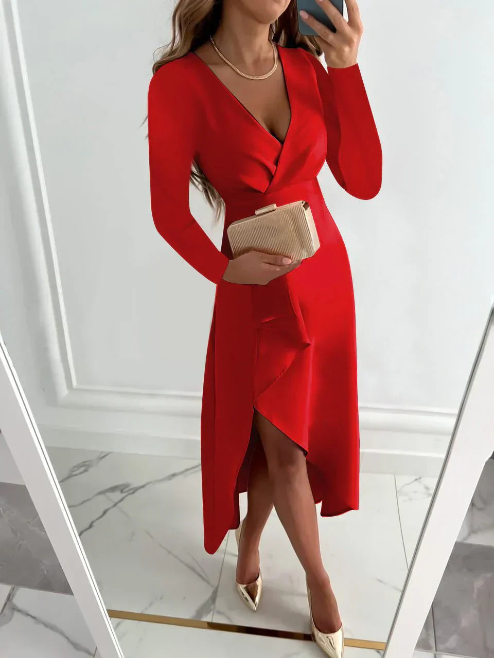 Amelia | Long Sleeve Wrap Midi Dress