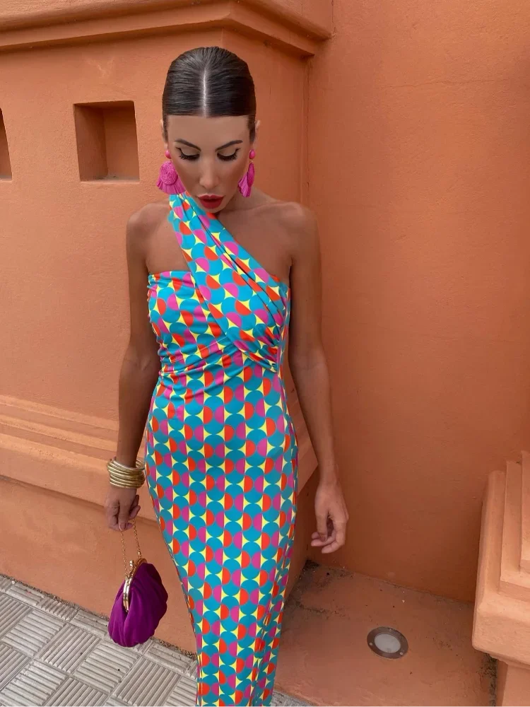 Alicia | Artistic One Shoulder Midi Dress