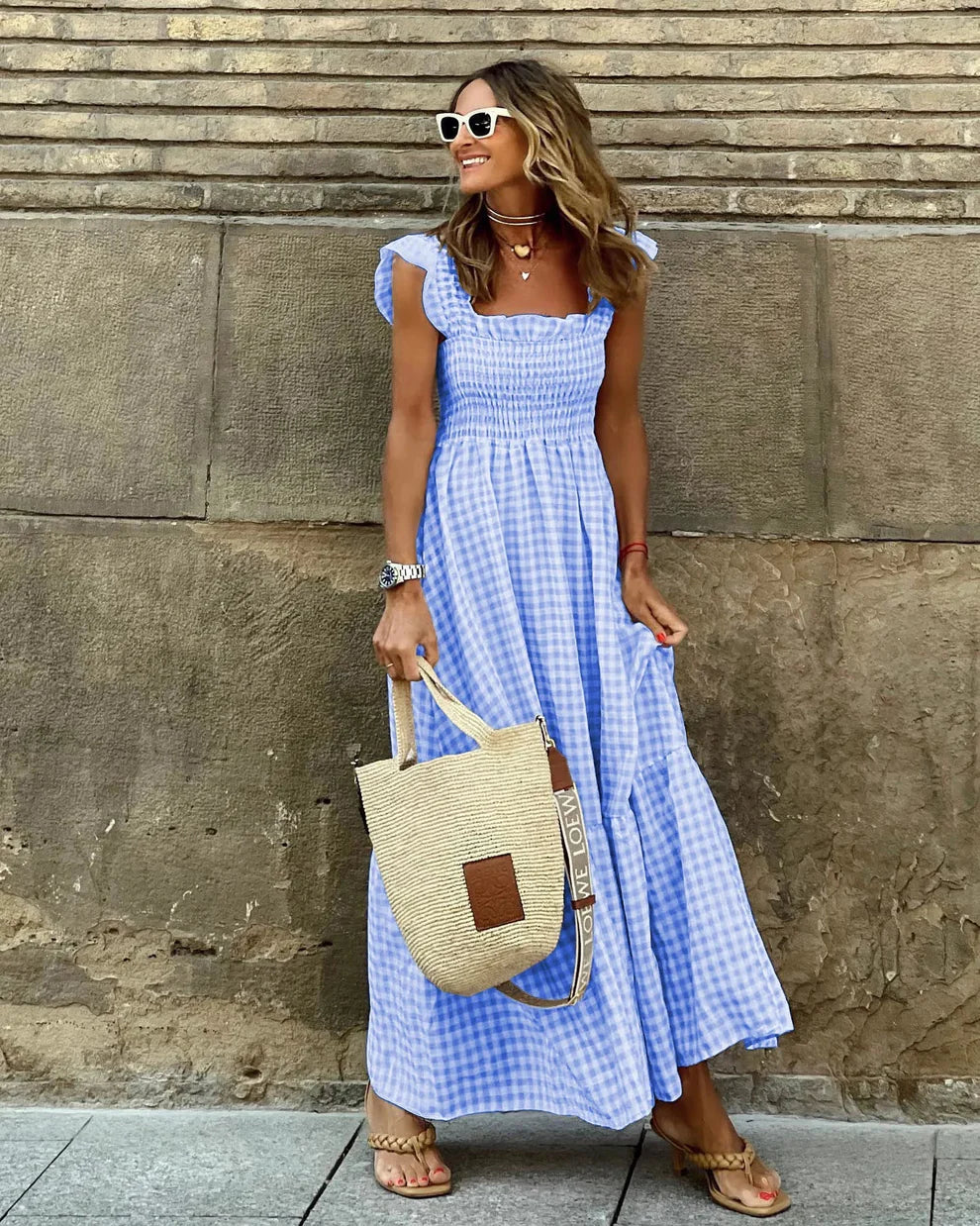 Caroline™ | Elegante geruite zomerjurk
