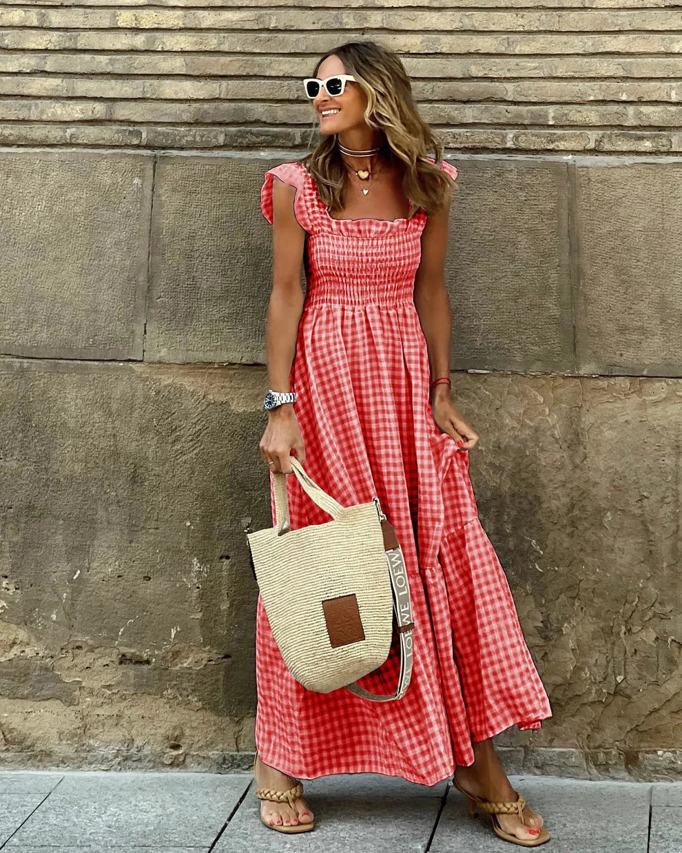 Caroline™ | Elegante geruite zomerjurk