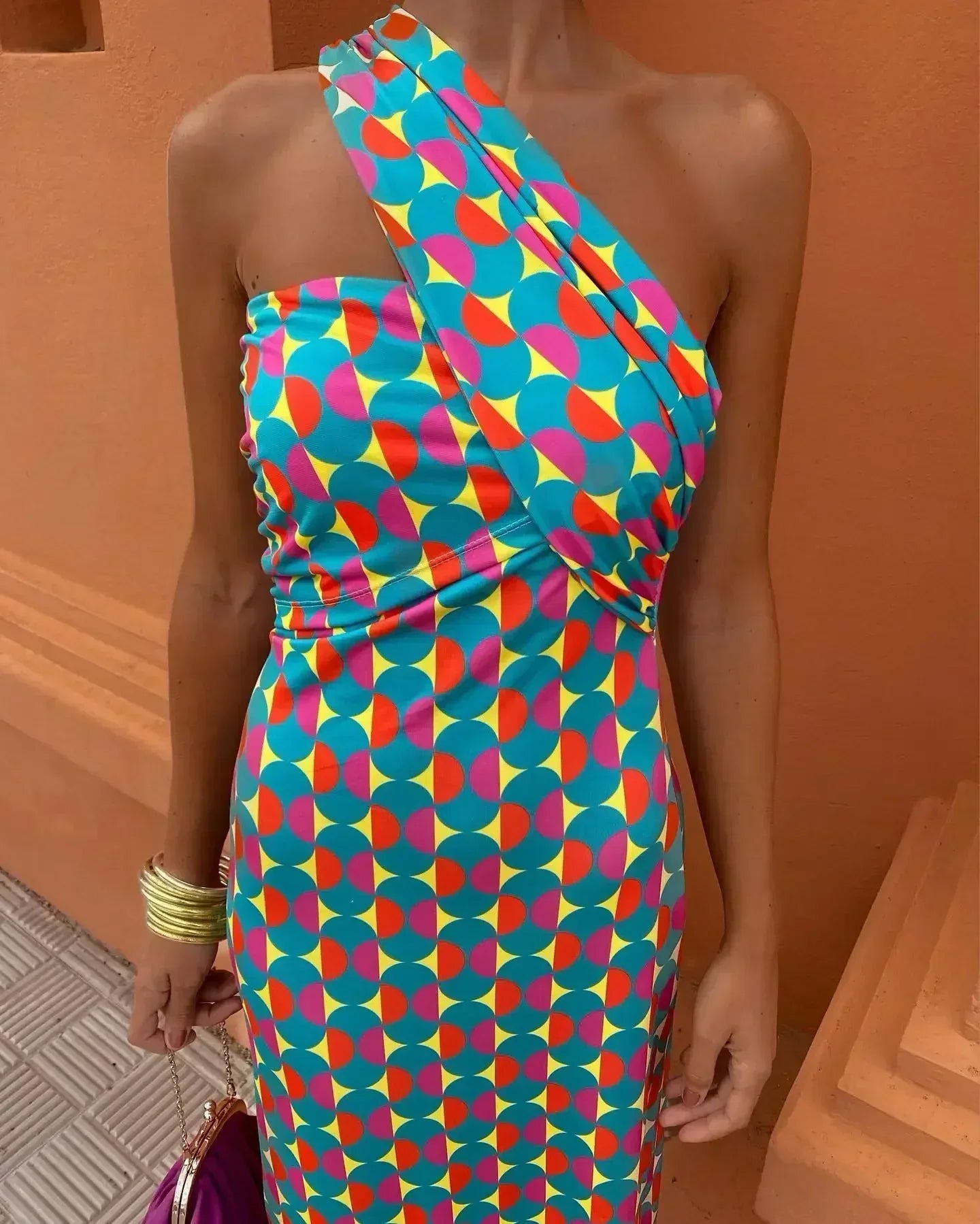 Alicia | Artistic One Shoulder Midi Dress
