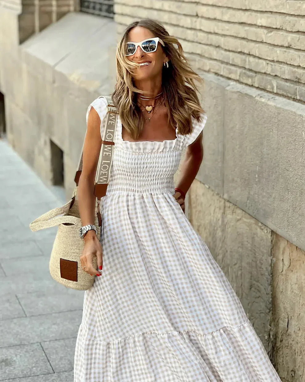 Caroline™ | Elegante geruite zomerjurk