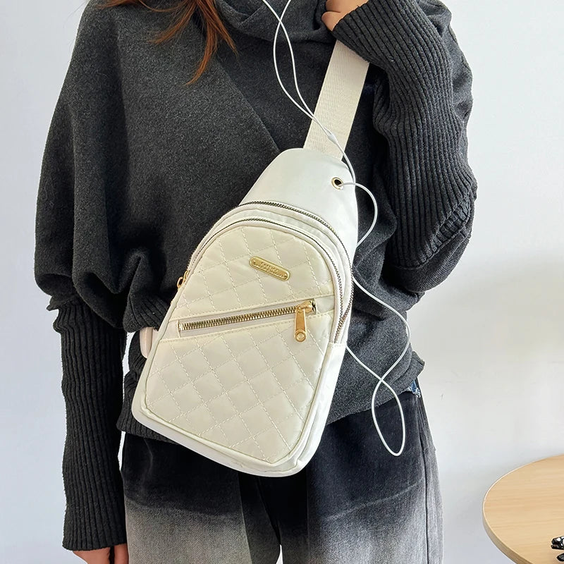 Neutral style backpack for men and women, with multiple color slanted fabric and nylon material. Suitable for travel.